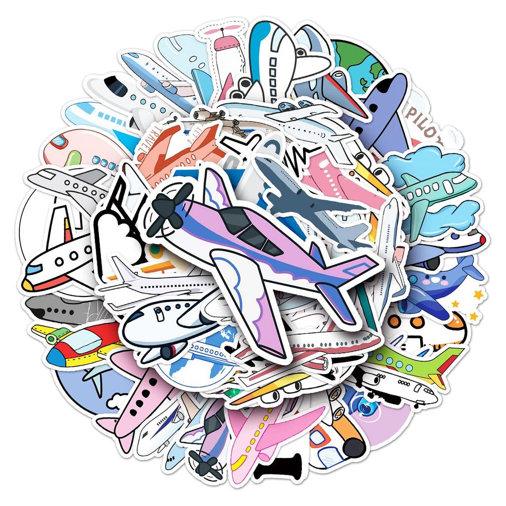 50 Airplane Cartoon Stickers: Cute, Waterproof Travel & Luggage Decals