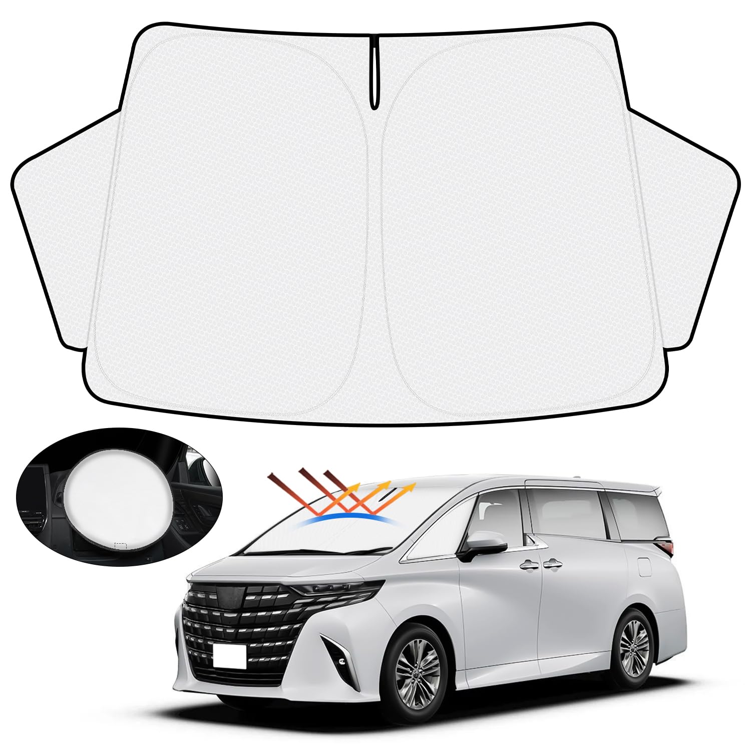 

Солнцезащитный козырек Mozan на лобовое стекло для Toyota 30 серии с солнцезащитным козырьком на руль, УФ-защита от солнца, тепла, сотовая конструкция, с местом для хранения, предотвращает перегрев салона, прямой белый