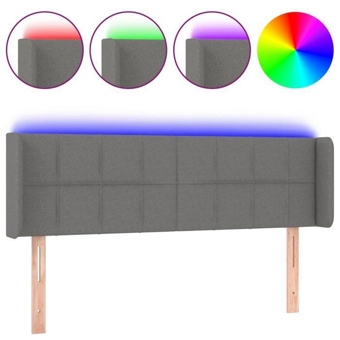 VidaXL Tête de Lit à LED Meuble de Chambre à Coucher Accessoire de Lit Double Tête de Cadre de Lit Intérieur Gris Foncé 3123235