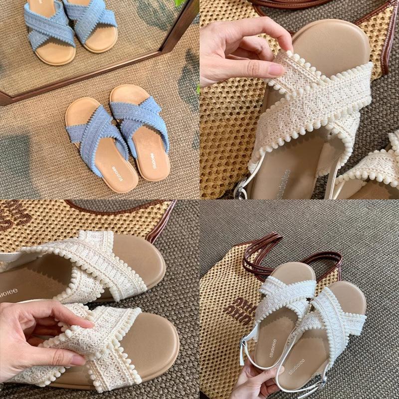 Grape mother bright color system two versions~ lazy holiday wind cross knitting ins open toe wearing cool slippers women