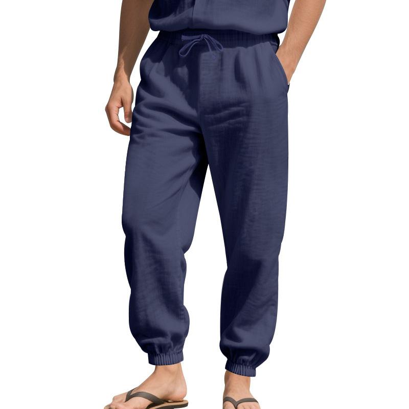 European and American men's summer new linen casual pants loose breathable leggings cotton and linen pants