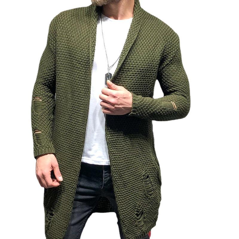 Autumn-Winter Men's Mid-length Loose Knit Cardigan - European & American Muscular Style Sweater