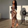 Ins Women's Retro Fashion Printing One-word Shoulder Long Sleeve One-step Dress Tide 3D Printing