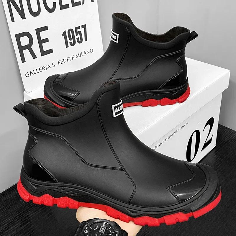 

Men s Rain Shoes Short Socks Waterproof Cross-Border Thickened Warm Rubber Work Anti-Slip Fishing Kitchen Rain Boots Zapatillas 39