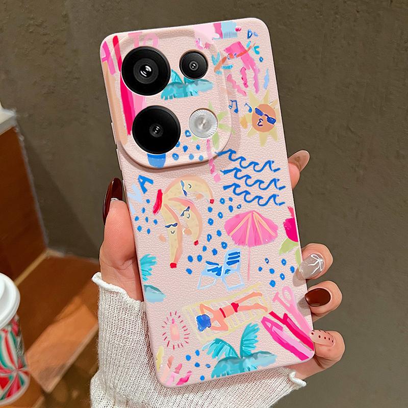 Kreslený pouzdro na malování na dovolenou pro Xiaomi Redmi Note 14 13 Pro 5G 4G 12 11 Funda Xiaomi 14T 13T 11T Pro Silikonový kryt s koženou texturou