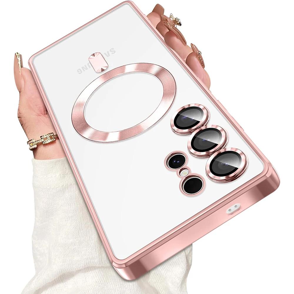 Funda Magnética de Lujo Para Magsafe Para Samsung Galaxy S26 S25 Edge S24 FE S23 S21 Plus Ultra Chapado Silicona Transparente Suave