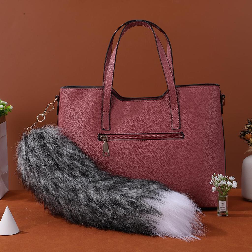 CALLARON Cute 40cm Fluffy Fox Tail Keychain Pendant Bag Charm Decoration Christmas Gift