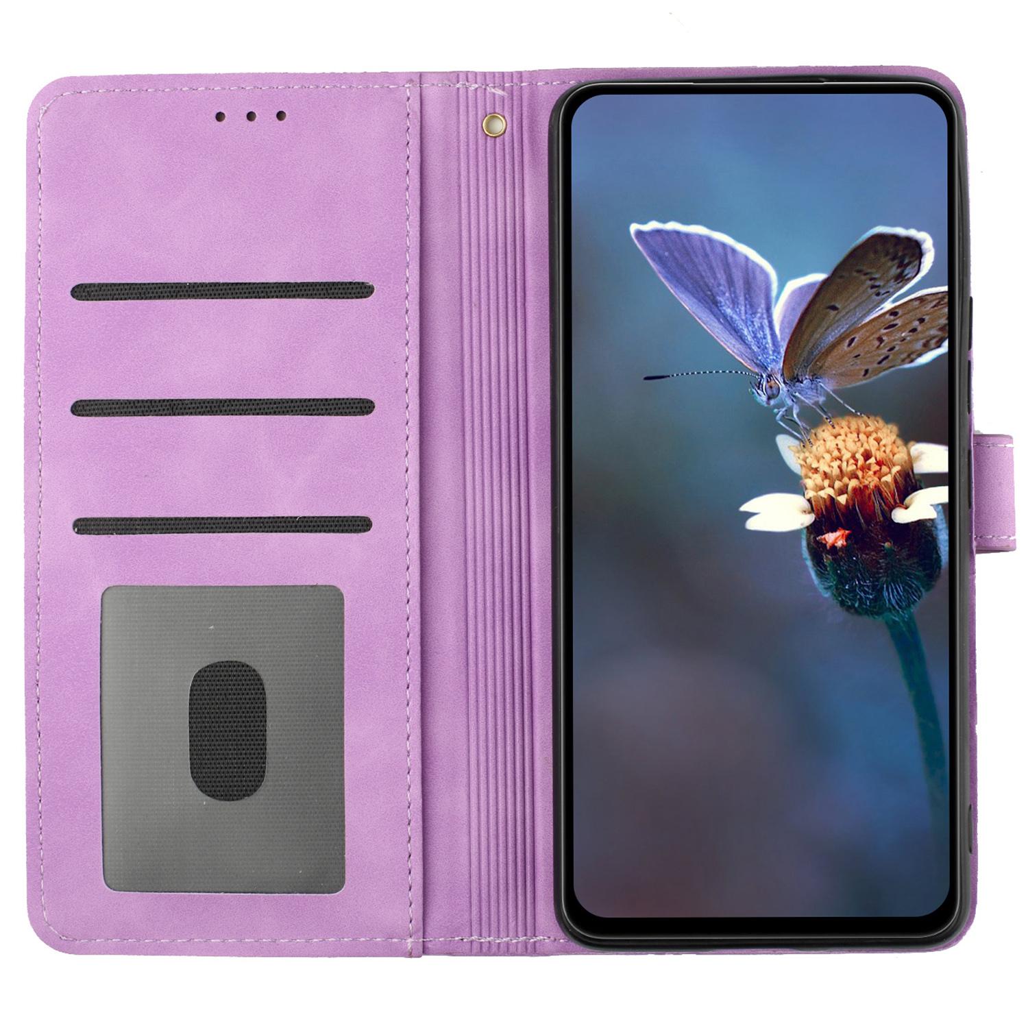 

For Xiaomi 13 Pro 5G Flowers Imprinted Stand Case Leather Wallet Shockproof Phone Shell Purple