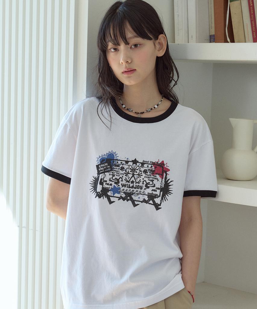 CPGN STUDIO Stamp Club Ringer Short Sleeve T-Shirt White