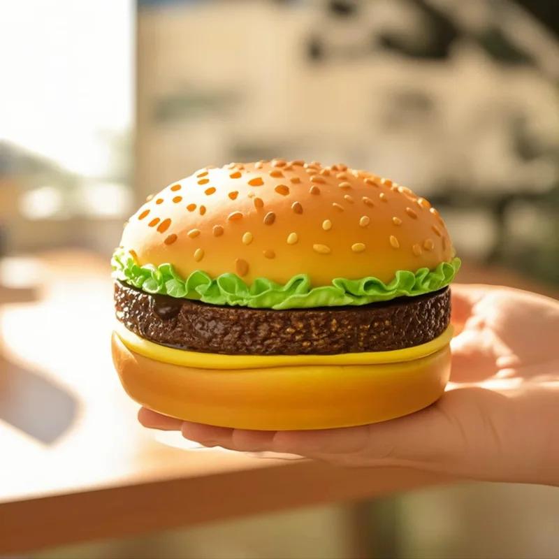 1pc Creative Resin Cute Hamburger Ashtray Home Dust Proof Ashtray Living Room Office Desktop Decoration Ornament for Father Gift