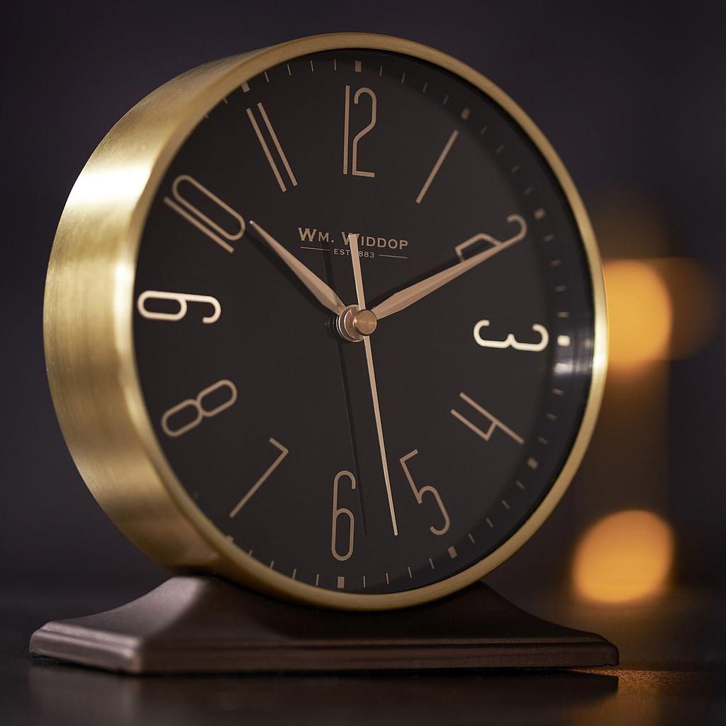 Wm.Widdop Black & Gold Mantel Alarm Clock
