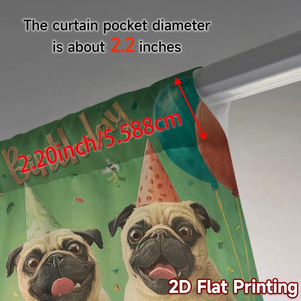 2pcs, 2D FLAT PRINTING Curtains (Without Rod) Pug Party Bliss Popular Curtains&Window Treatment Machine Washable Fabric Curtains
