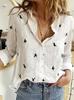 Women’s Bird Print Button Front Shirt Casual Long Sleeve Turn Down Collar Blouse Elegant Office Daily Wear Top