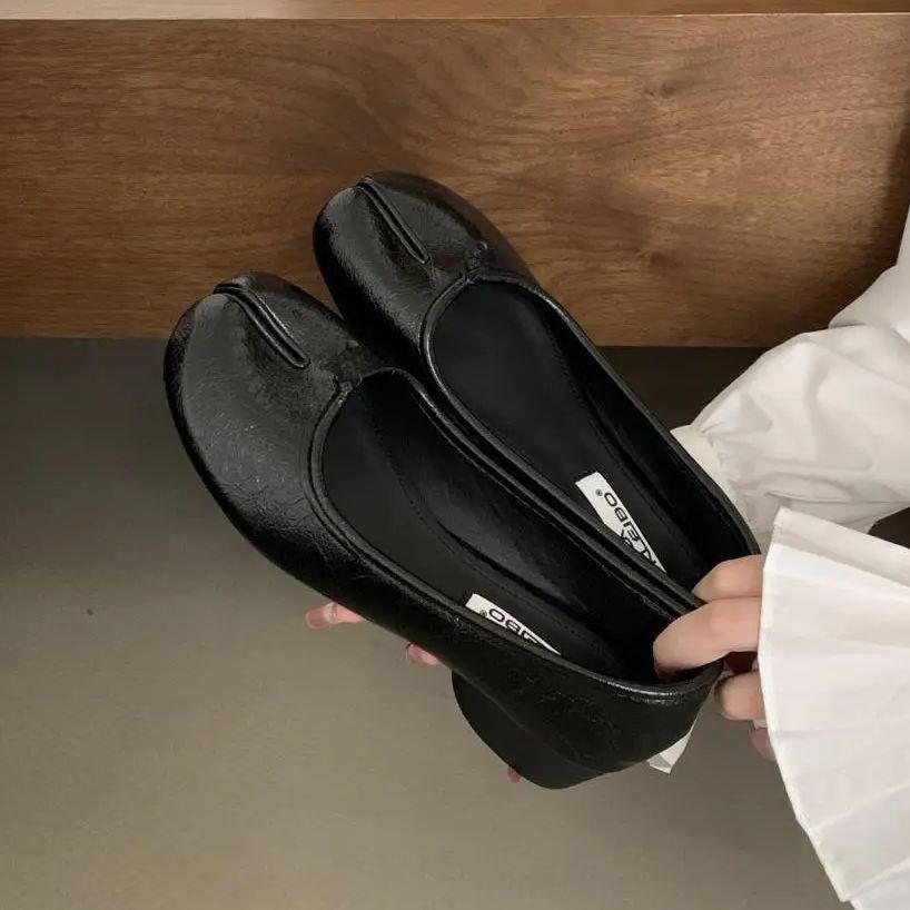 Fashion IPPEUM Split Toe Shoes Gold Women Mary Janes Ballerina Flats Shoes Leather Dress Summer Silver Ballet Shoes