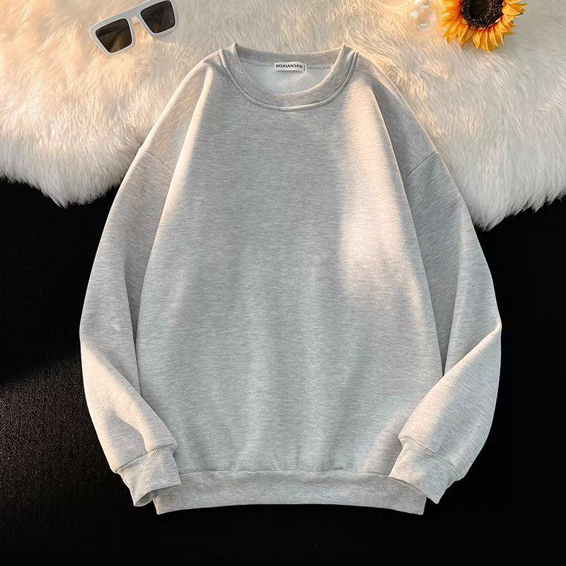 Unisex Round Neck Plush Sweatshirt: White, Long Sleeve, Hoodless, Loose Fit, Trendy and Casual.