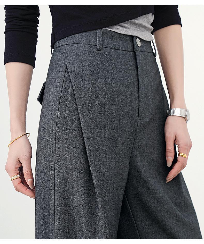 2026 Spring High-Waisted Wide-Leg Gray Women's Trousers