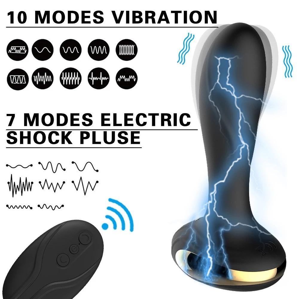 Anal Vibrator Wireless Remote Control Electric Shock Prostate Massager Huge Dildo Big Butt Plug For Men