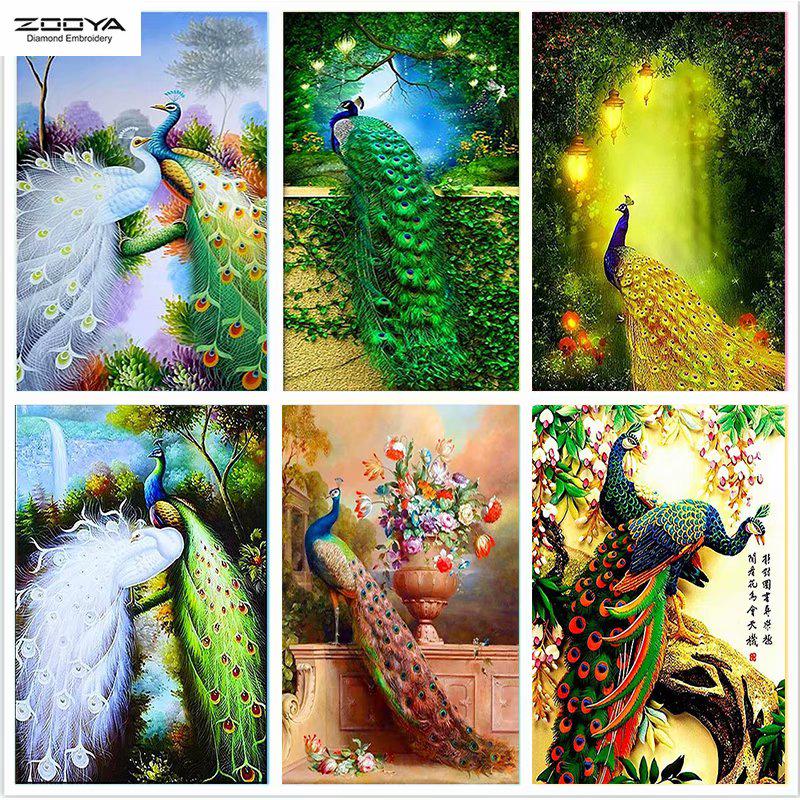 

ZOOYA 5D DIY Полный дрель Алмазная картина Павлин Искусство Вышивка Стежок Мозаика Домашний Декор Подарок