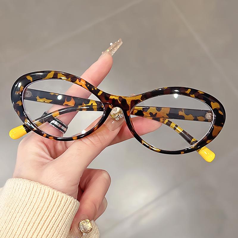 Minimalist Oval Cat Eye Fashion Glasses for Women - Semi Rimless PC Frame with Metal Hinges, Decorative TAC Lenses