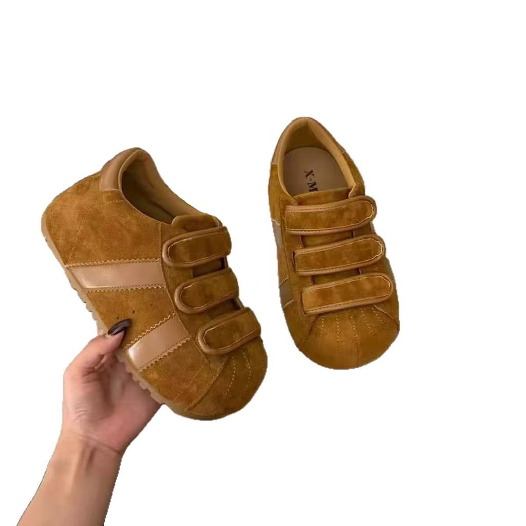 Ugly cute shell head German training shoes women's 2025 new retro matte leather Velcro big head board shoes foreign style women's single shoes