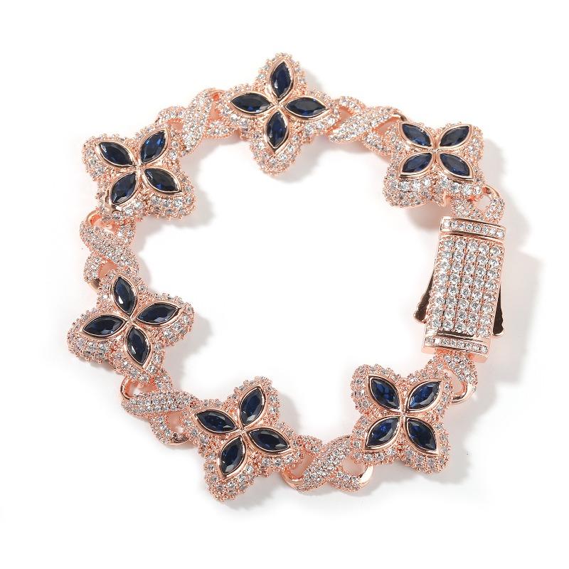 Hip-hop Rap Chain, Unlimited Four-leaf Clover Bracelet, Fashionable Cool Ruffian Handsome Premium 5A Zircon Color Necklace.