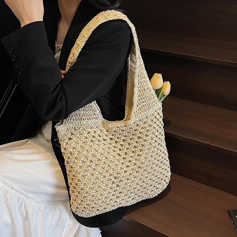 Yogodlns Casual Woven Straw Bag Large Capacity Fashionable Shoulder Beach Vacation Bag for Spring Summer Shopper Handbag Totes
