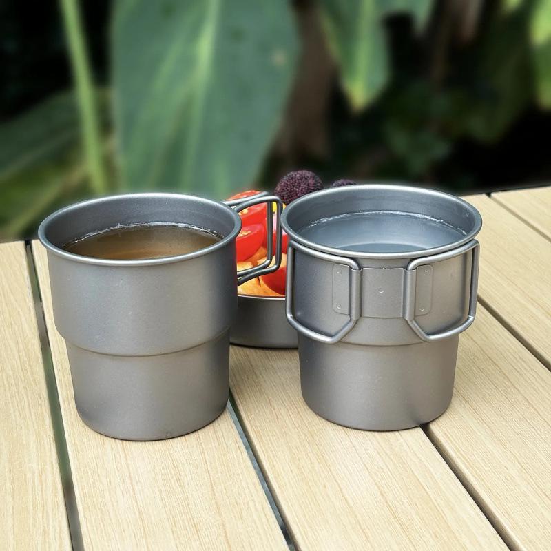 Portable Pure Titanium Travel Mug with Folding Handle - Outdoor Tea Infuser & Kettle Cup Set