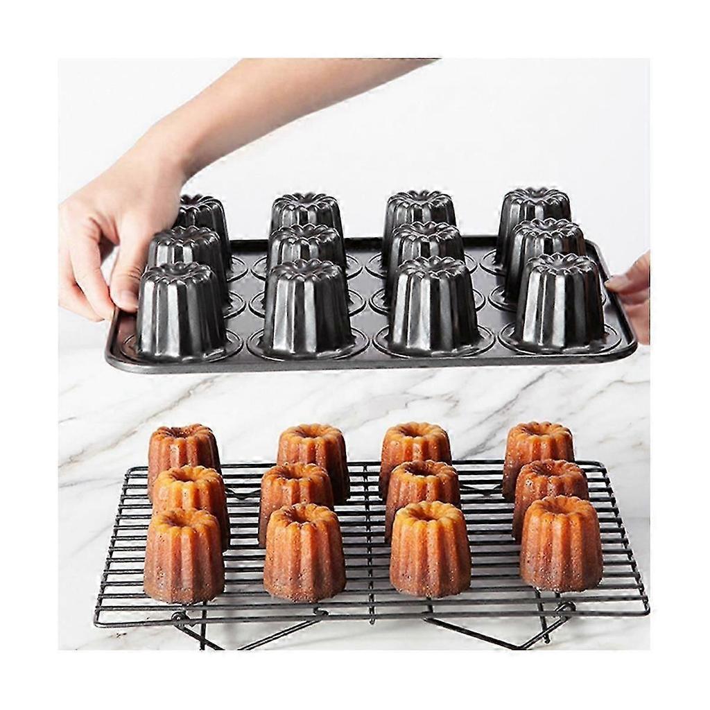 12-Cavity Canele Mold Cake Pan Non-Stick Canele Muffin Bakeware Cupcake Pan for Oven Baking Pudding