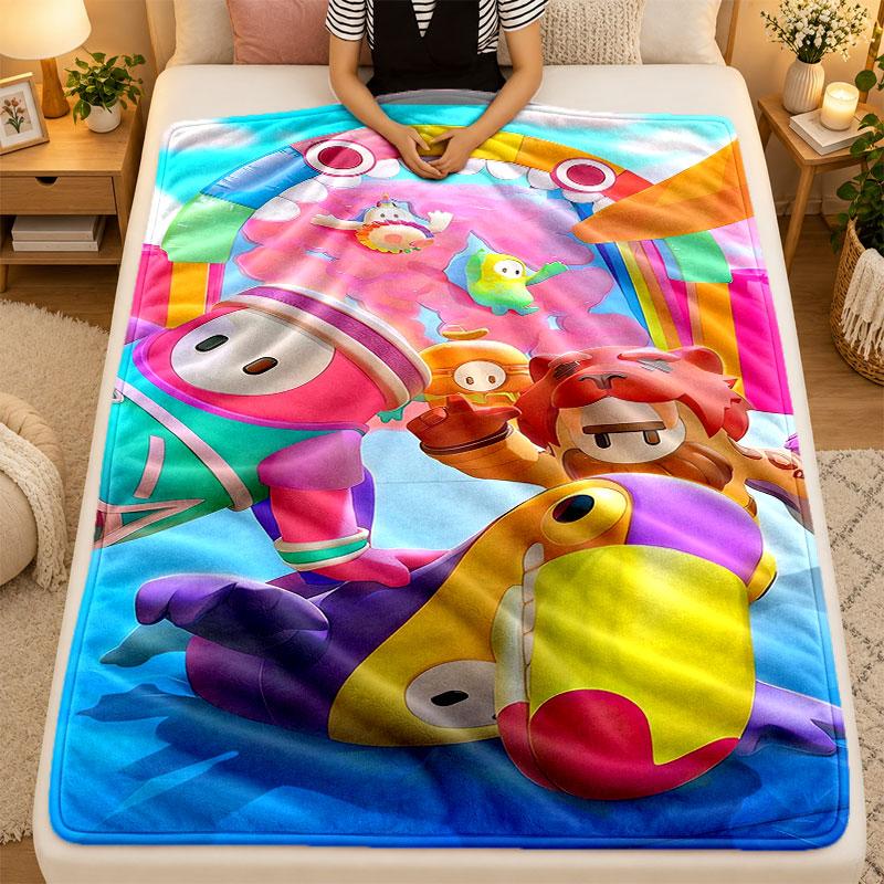 Flannel BlanketFall Guys Warm Soft Throw Blanket for Indoor Sofa Bed Living Room Use