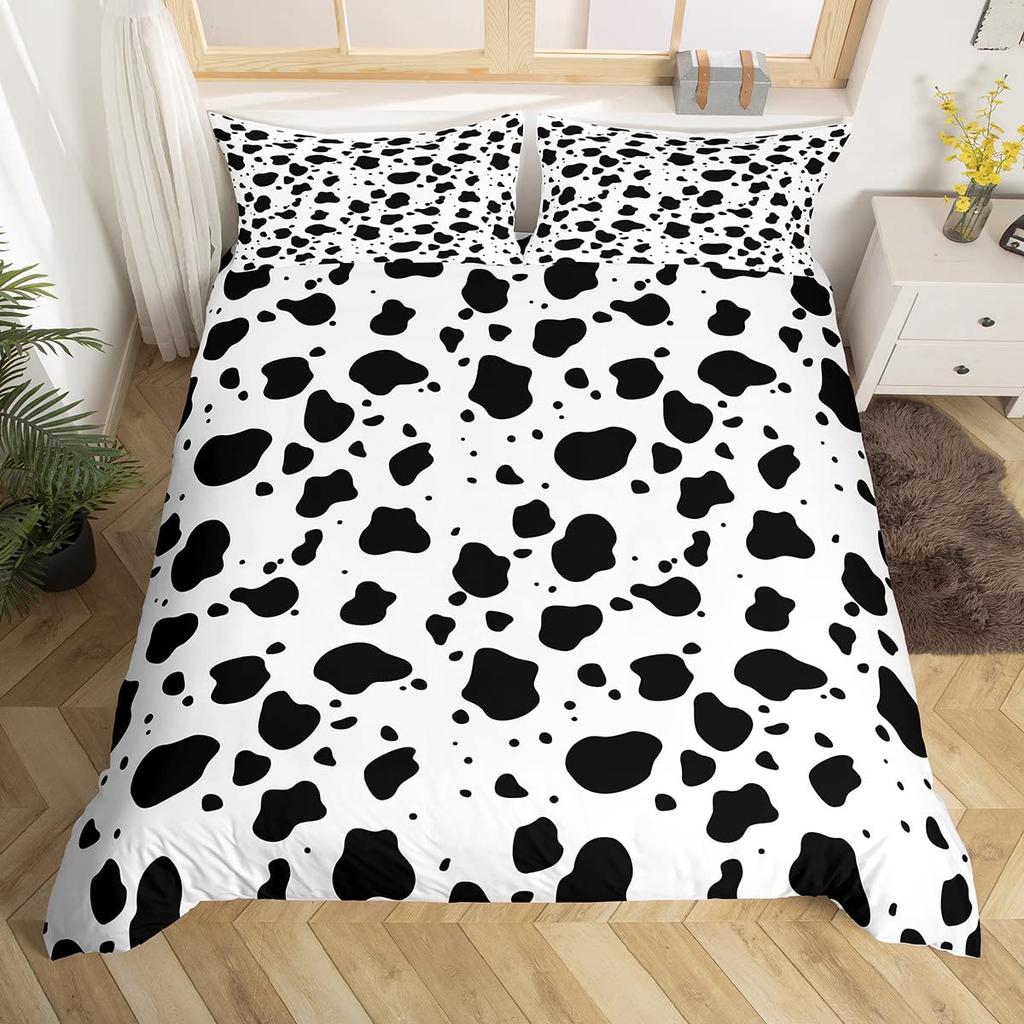 Cow Print Bedding Set King Size Kids Black White Duvet Cover Set Cartoon Milk Cow Comforter Cover Animal Farmhouse Quilt Cover