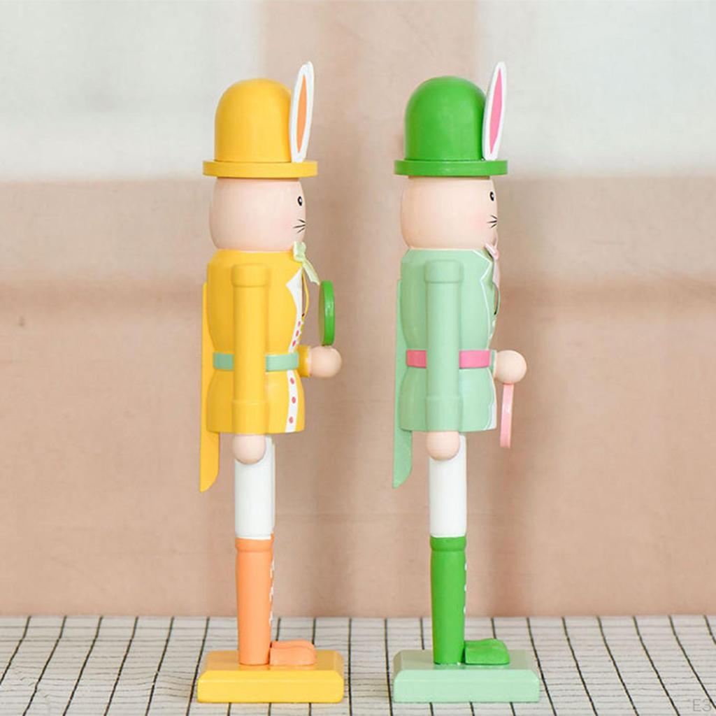 Easter Bunny Nutcracker Figurine Desktop Ornament Animal Sculpture Decor for Spring Living