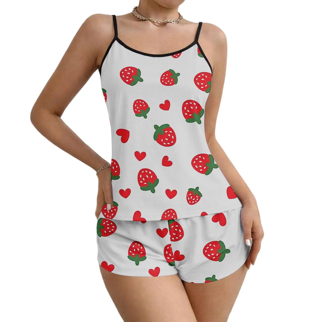 Weiches 2-teiliges Pyjama-Set für Damen, ärmellose Shorts, Loungewear-Sets, Pyjamas, Nachtwäsche