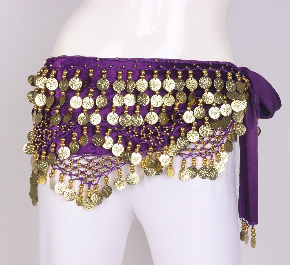 

Новый пояс для belly dance с монетами для начинающих, индийского танца, выступлений, хип-шарф, восточного танца, джазового танца, удлинитель юбки one size фиолетовый