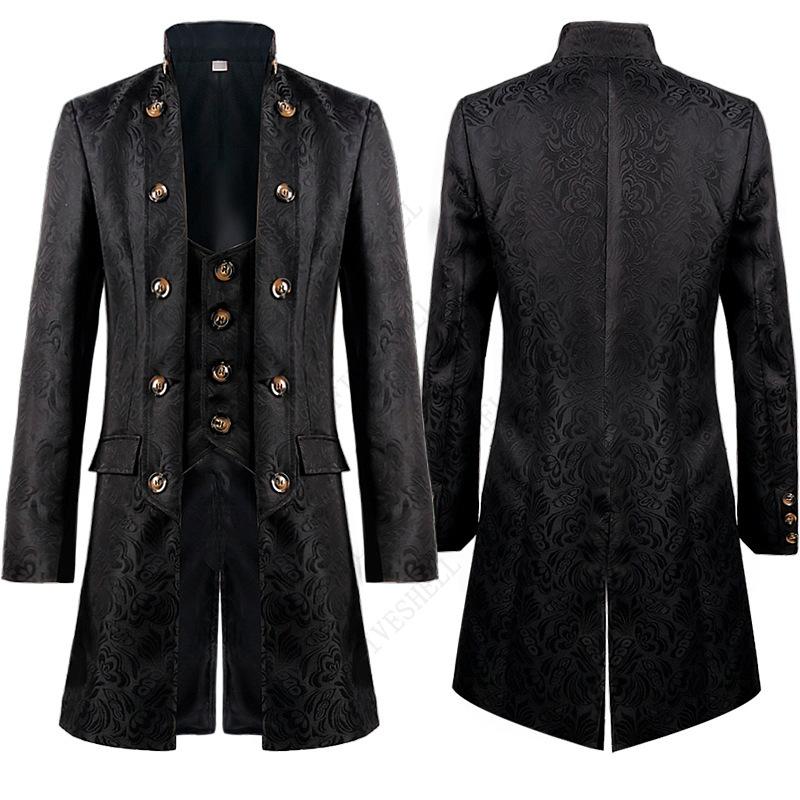 Pánský viktoriánský edwardiánský steampunkový trenčkot frak svrchní oděv vintage princův kabát středověká renesanční bunda cosplay kostým