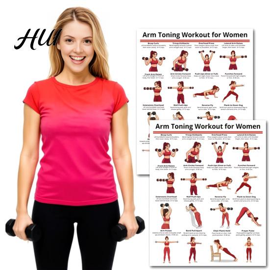 Poster Allenamento Muscoli Parte Superiore del Corpo 2 Pezzi Set Allenamento Braccia con Manubri per Palestra di Casa Guida alla Resistenza Esercizi Senza Attrezzatura Bicipiti Tricipiti Spalle