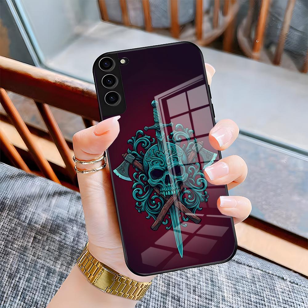 Funda de Teléfono con Patrones de Terror de Calavera Para Samsung S26 S25 Plus S20 S20 Plus S22 Ultra S23 FE S21 Plus S21 Ultra Cubierta de Cristal