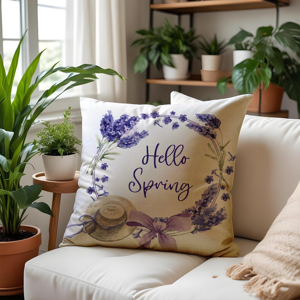 New Spring Lavender Pillow Case Combination Linen Print Floral Pillow Case Home Sofa