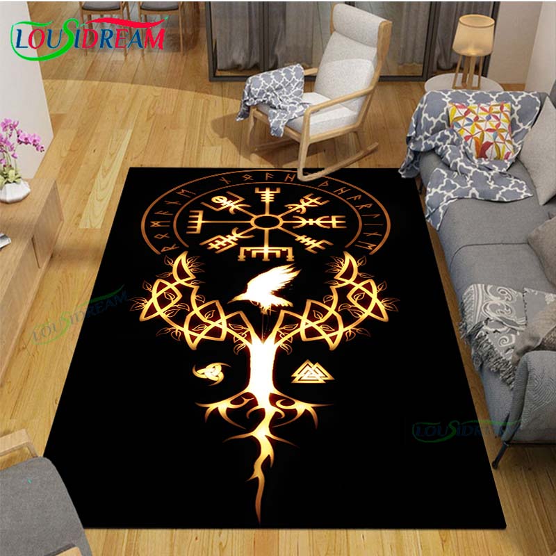 Nordic Viking Mythology Symbols Carpet Room Decor Floor Mats Bedroom Yoga Mat Photography Props Area Rug Birthday Gift