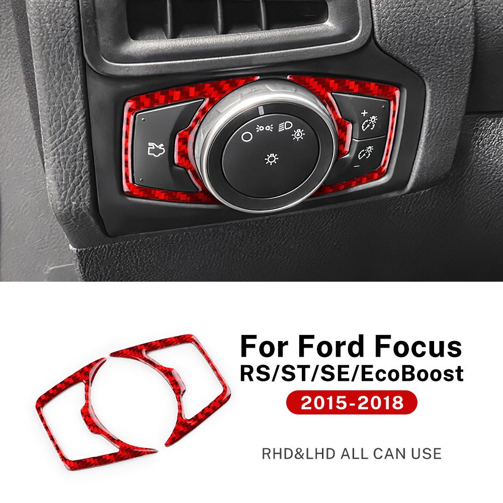 Real Soft Carbon Fiber For Ford Focus SE RS ST Focus MK3 Ecoboost 2015 2016 2017 2018 LHD RHD Car Headlight Button Accessories