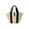 Chloe Sense Minimalist Fashion Embroidered Logo Textured Contrast Woven Raffia Small Calfskin Basket Shoulder Tote Bag Medium CHC23-SS303J66-001