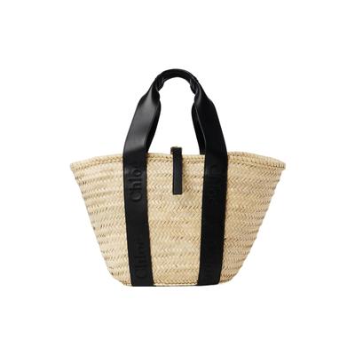 Chloe Sense Minimalistická Móda Vyšívané Logo Texturovaná Kontrastní Tkaná Raffia Malý Kožený Košík Ramenní Tote Taška Střední CHC23-SS303J66-001