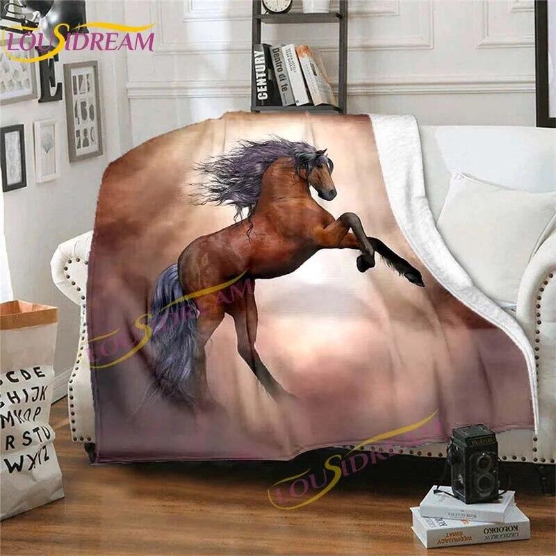 Přikrývka s koňským cvalem Zvířecí flanelové přikrývky 3D Art Decor potisk přikrývky Bílá přikrývka na přikrývku koně Rozkládací pohovky Přehoz přikrývky