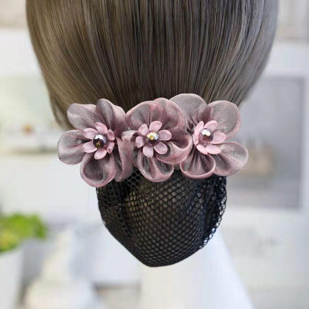 Korean Style Bun Snood Bead Hair Net Cover Vintage Flower Spring Clip  Ladies