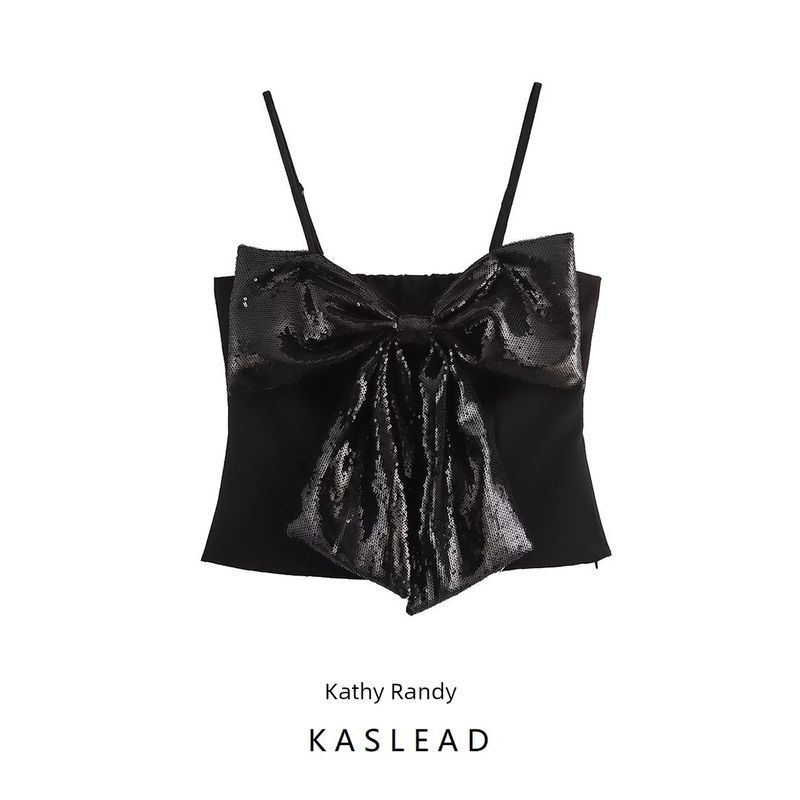 Kaslead New Arrival Women's Clothing Fashion Style Fashion Minimalist Sequin Bows Decorative Suspenders Tops