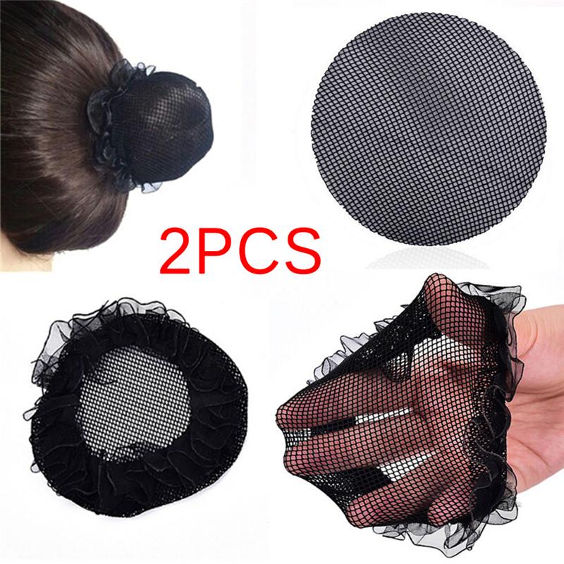 2Pcs Women Ballet Dance Skating Snoods Hair Net Bun Cover Black Nylon Material