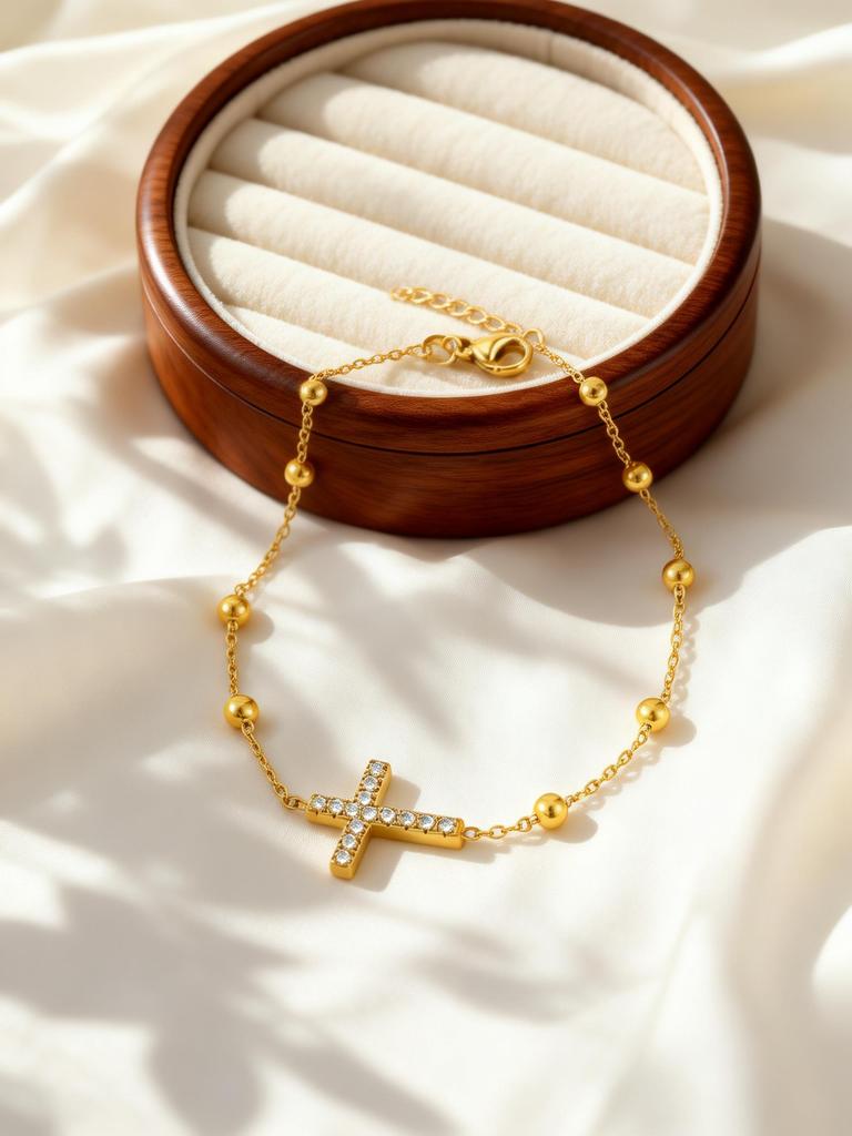 Zierliches Reiskorn Zirkon Kreuzarmband für Damen Edelstahl Kreuzarmbänder Exquisites Oster Schmuckgeschenk