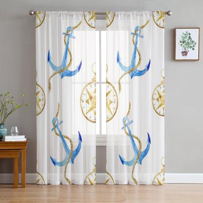 Schöner Aquarell Anker Voile Vorhang für Wohnzimmer Moderne Voile Tüll Fenstervorhänge für Schlafzimmer Küche Vorhänge