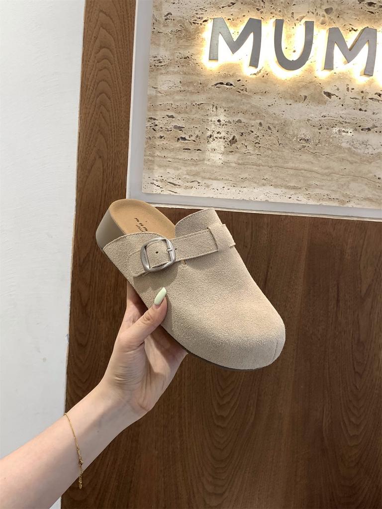 Inner height increase single shoe bag head half slippers women's shoes outer wear 2025 summer vacation style retro Roman Birkenstock sandals