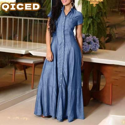 Fashion Summer Spring Solid Color Print Short Sleeve POLO Neck Casual Dresses