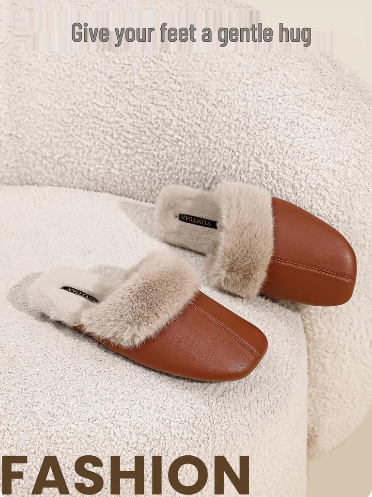 Damen Plüsch-Baumwollpantoffeln - Warm, Samtgefüttert, Rutschfest, Hautfreundlich für Zuhause